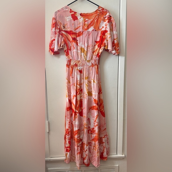 Abel the Label Flower Bomb Pink Orange Tropical Floral High Lo Maxi Dress M - Picture 8 of 14